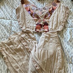 Free People Embroidered set crop top and pants
